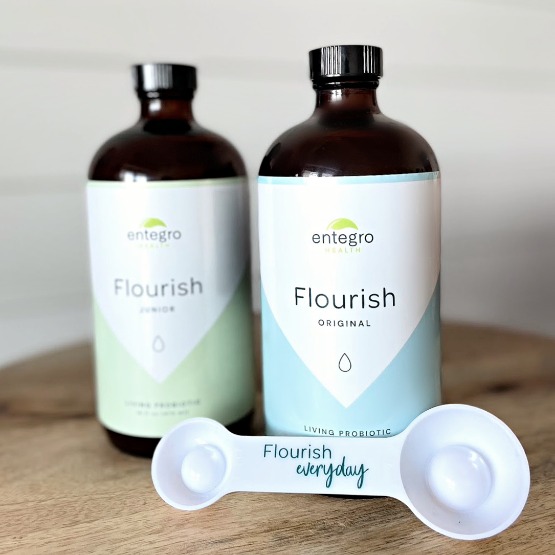 Flourish probiotics with spoon