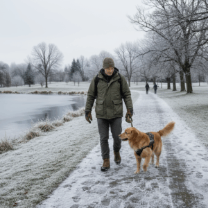 Walking dog in winter